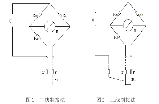 熱電阻二線制，三線制接法示意圖